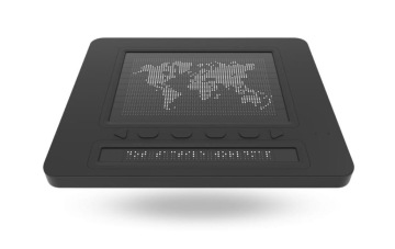 On the picture there is a Dot Pad display from a top view.