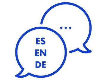 A blue icon featuring two speech bubbles. One speech bubble contains symbols representing multiple languages.