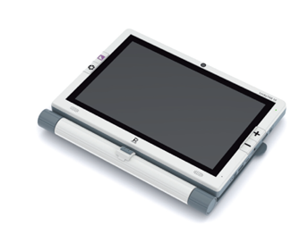 LookyTAB 10 magnifier lying flat with its foldable stand tucked underneath, highlighting the slim and portable design.