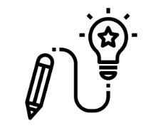 An icon of a lightbulb with a star inside, connected by a rope to a pencil, representing the Dot Canvas.