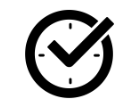 The icon features a clock with a checkmark in the middle, representing a real-time experience.