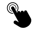 An icon showing a hand with an extended index finger, pressing on a circular button or touchscreen, with concentric circles emanating from the touch point. This represents intuitive control.
