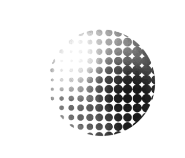  A circle with a gradient of black dots, starting small and light on the left and becoming larger and darker on the right, on a white background.