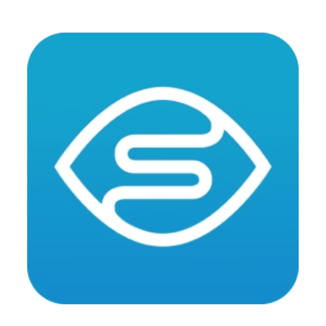 Logo of the Microsoft Seeing AI App featuring a blue square background with a stylized eye design and an 'S' shape inside it.