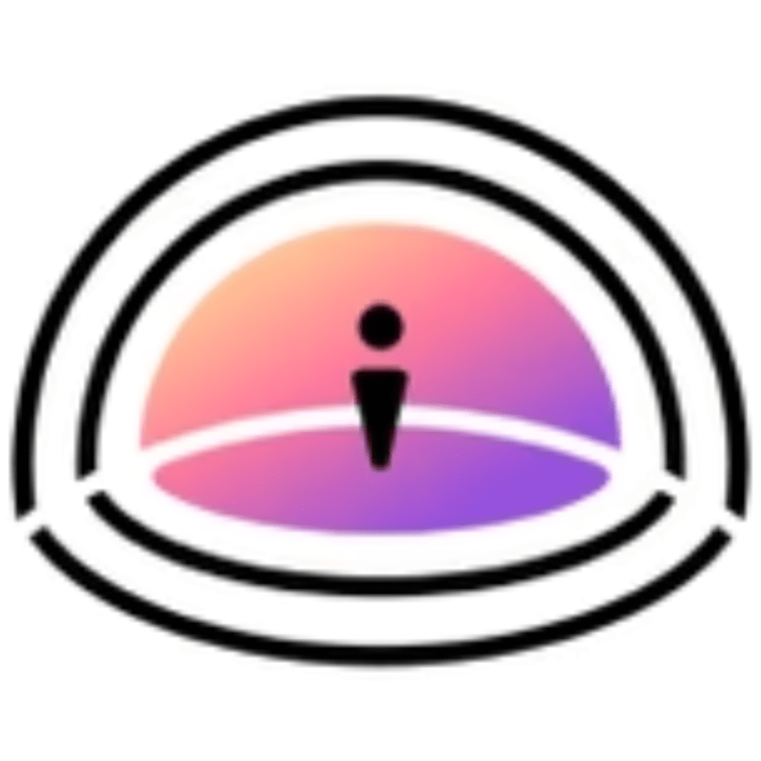 An ARx Vision AI App logo featuring a stylized eye symbol with a central lowercase 'i' inside, placed over a gradient background of pink, purple, and orange hues. The design is encircled by three concentric arcs representing connectivity and vision technology.